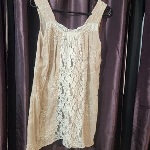 Romantic Blu Pepper Cream Lace Overlay Mini Dress / Tunic Large